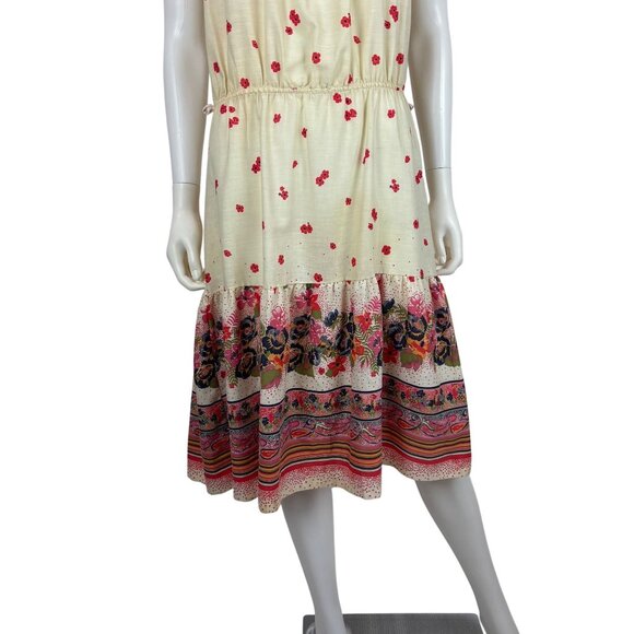 Vintage 70s Prairie Sundress Womens Large Peacock Bird Border Print Fit N Flare - Picture 5 of 12